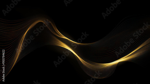 golden linear curve layout, background is dark,. 