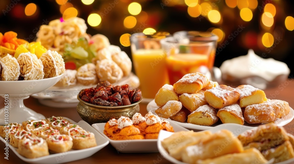 Festive Table Display of Various Delicious Pastries and Desserts Indian food cuisine Festive Table Display of Various Delicious Pastries and Desserts Indian food cuisine