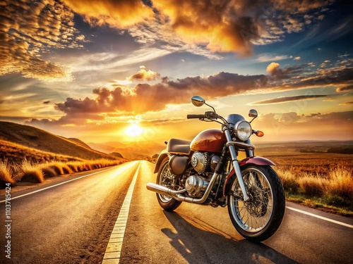 Wallpaper Mural Scenic Sunset Ride: A Triumph Motorcycle on an Open Road Bathed in Warm Evening Light, Perfect for Capturing the Spirit of Freedom and Adventure with Copyspace for Your Text Torontodigital.ca