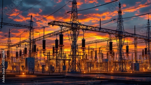 Close-up views of high-voltage gas-insulated switchgear.