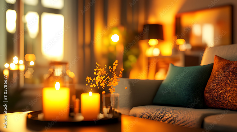 cozy living room with warm candlelight, soft cushions, and welcoming atmosphere. golden glow creates serene ambiance, perfect for relaxation and comfort cozy living room with warm candlelight, soft cushions, and welcoming atmosphere. golden glow creates serene ambiance, perfect for relaxation and comfort