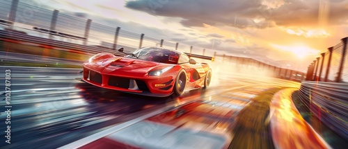 High-speed Race Car in Full Throttle on a Dynamic Circuit Track