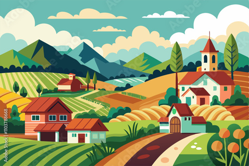 Beautifully designed vector art capturing the essence of village agriculture.