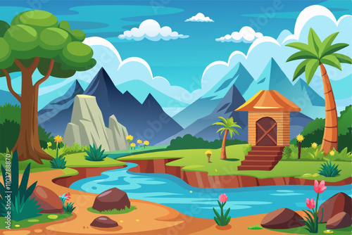 Captivating illustration of a mountain landscape with clouds, ideal for outdoor projects.