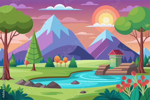 Tranquil scene with lush trees beside a river, perfect for nature-themed designs.