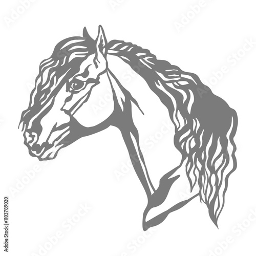 Horse head stencil template. Closed-loop vector illustration. Hand drawn style. Template for wood, metal, laser cutting, cards design, interior and Christmas tree decorations, stickers, scrapbooking