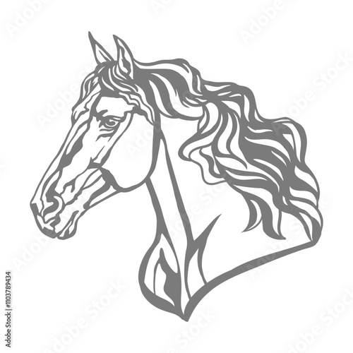 Horse head stencil template. Closed-loop vector illustration. Hand drawn style. Template for wood, metal, laser cutting, cards design, interior and Christmas tree decorations, stickers, scrapbooking