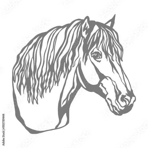 Horse head stencil template. Closed-loop vector illustration. Hand drawn style. Template for wood, metal, laser cutting, cards design, interior and Christmas tree decorations, stickers, scrapbooking