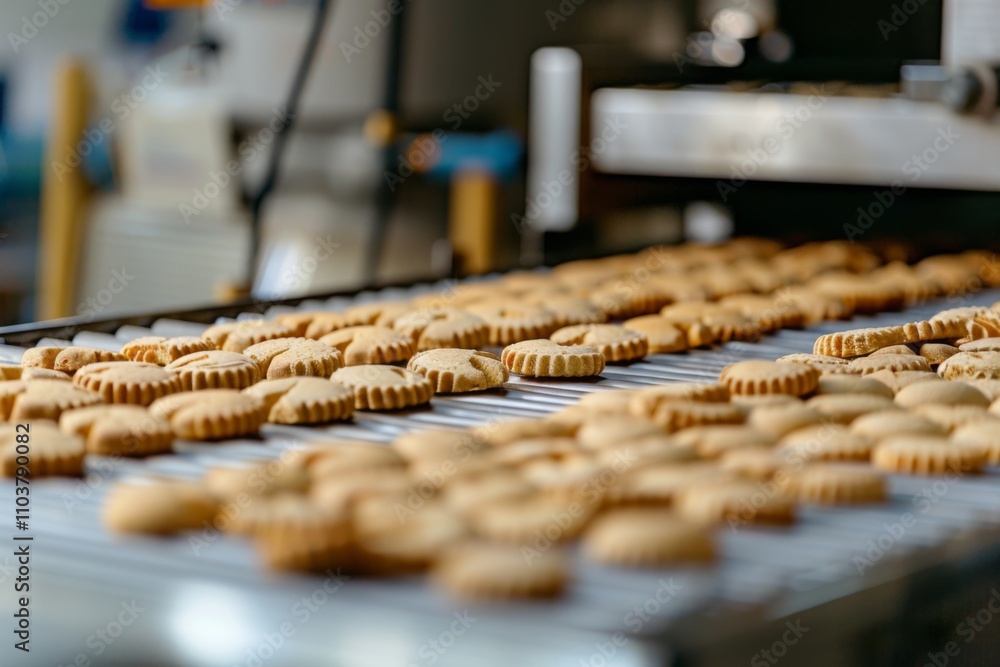 Multiple food products being packaged on conveyor belt Multiple food products being packaged on conveyor belt