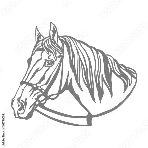 Horse head stencil template. Closed-loop vector illustration. Hand drawn style. Template for wood, metal, laser cutting, cards design, interior and Christmas tree decorations, stickers, scrapbooking