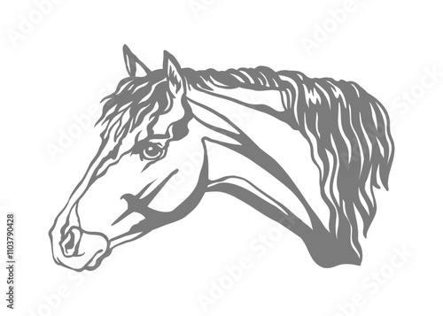 Horse head stencil template. Closed-loop vector illustration. Hand drawn style. Template for wood, metal, laser cutting, cards design, interior and Christmas tree decorations, stickers, scrapbooking