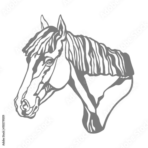 Horse head stencil template. Closed-loop vector illustration. Hand drawn style. Template for wood, metal, laser cutting, cards design, interior and Christmas tree decorations, stickers, scrapbooking