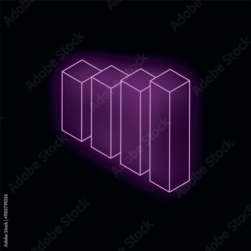 Neon purple bars forming an increasing graph on a black background