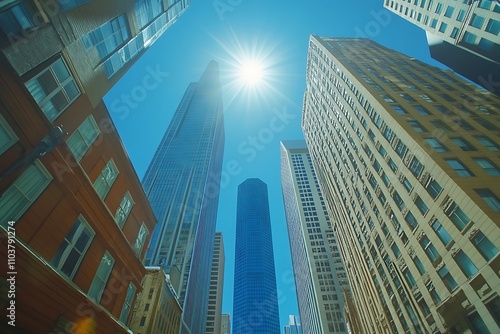 Bright Daytime New York Low-Angle Shot of Highrises and Commuters