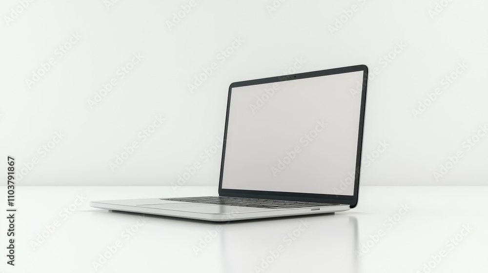 Modern Laptop on Clean Surface with Blank Screen Perfect for Displaying Content, Ideal for Business, Education, and Technology Related Themes Modern Laptop on Clean Surface with Blank Screen Perfect for Displaying Content, Ideal for Business, Education, and Technology Related Themes