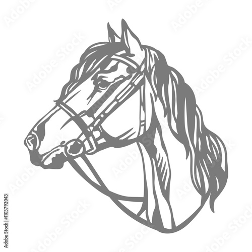 Horse head stencil template. Closed-loop vector illustration. Hand drawn style. Template for wood, metal, laser cutting, cards design, interior and Christmas tree decorations, stickers, scrapbooking