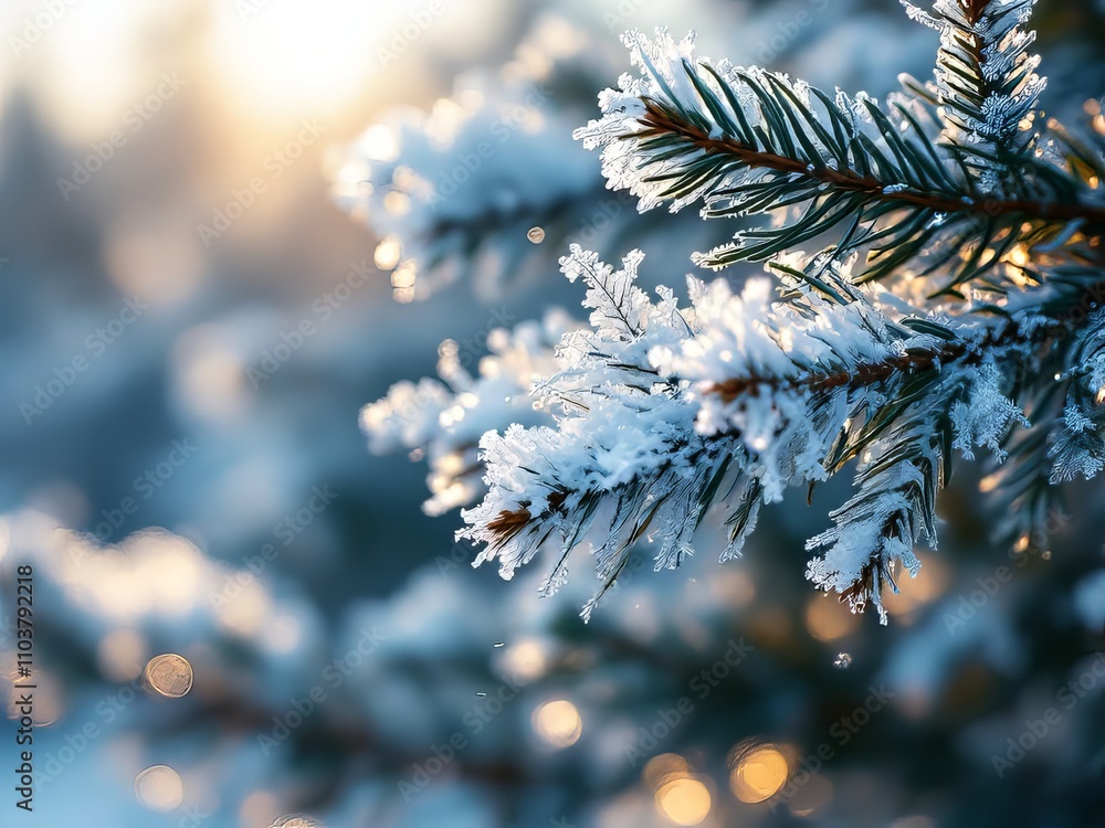 Icy fir needles, a frosty forest scene. Icy fir needles, a frosty forest scene.