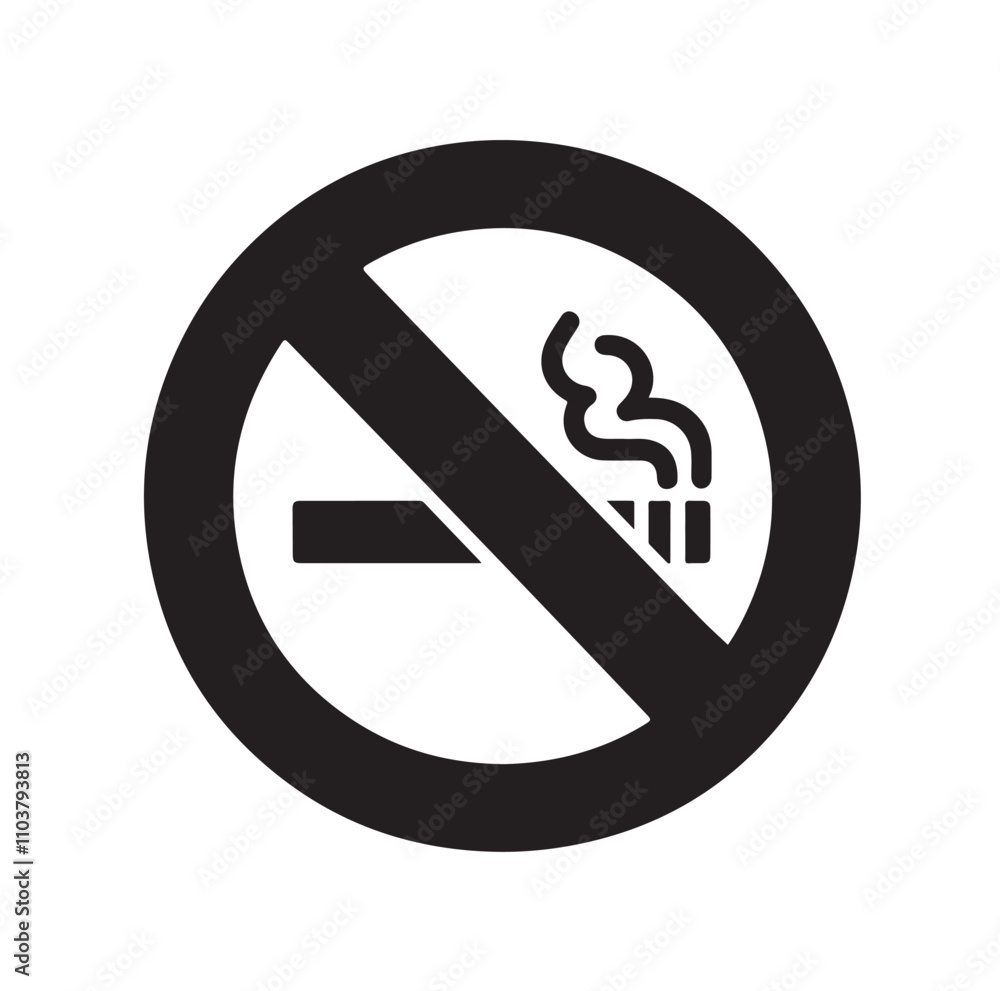 No Smoking prohibition icons, smoking addiction silhouette vector illustration