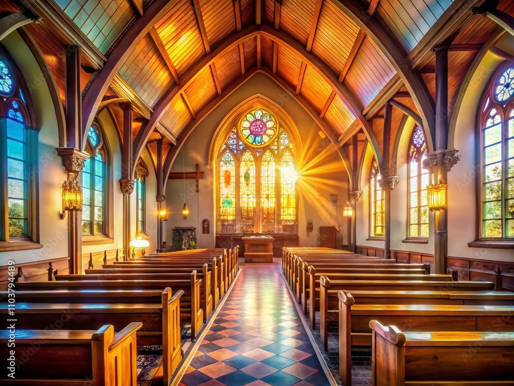 Fototapeta premium Serene Interior of a Church Emphasizing Prayer and Worship, Capturing the Essence of Spiritual Connection and Reflection in a Sacred Space