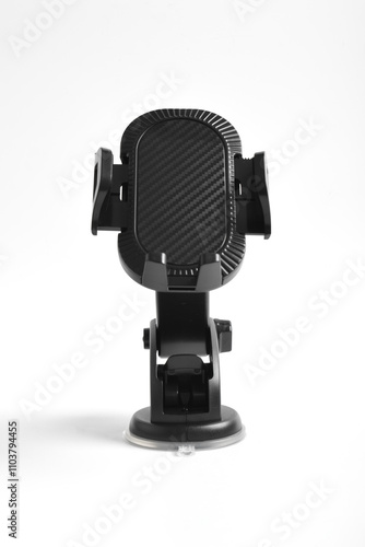 Black car phone holder isolated on white background.