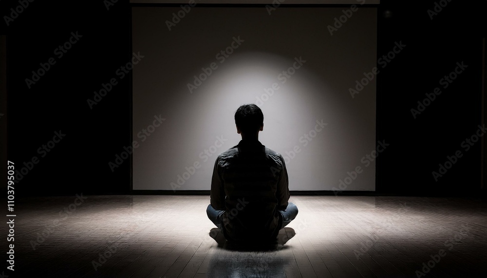 어두운 방 한가운데 앉아있는 사람이 등을 돌리고 있는 장면 어두운 방 한가운데 앉아있는 사람이 등을 돌리고 있는 장면