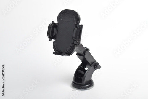 Black car phone holder isolated on white background. photo