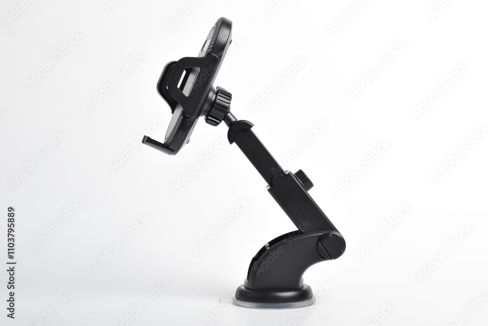 Naklejka premium Black car phone holder isolated on white background.