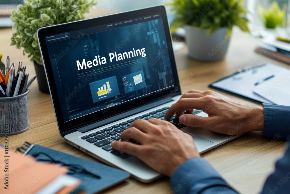 Media Planning on Laptop - Digital Strategy Session Media Planning on Laptop - Digital Strategy Session