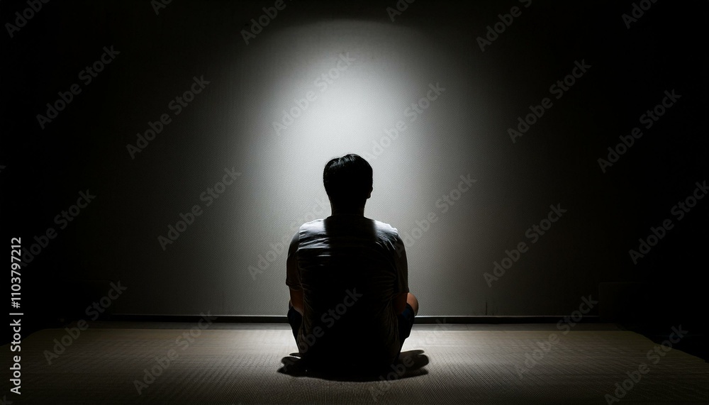 어두운 방 한가운데 앉아있는 사람이 등을 돌리고 있는 장면 어두운 방 한가운데 앉아있는 사람이 등을 돌리고 있는 장면