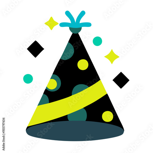 Good icon festive party hat with colorful dots