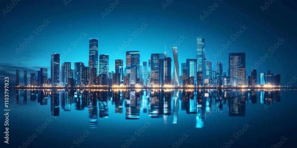 High-tech futuristic city skyline, vibrant neon blue tones, reflecting a clean, sci-fi aesthetic, High-tech futuristic city skyline, vibrant neon blue tones, reflecting a clean, sci-fi aesthetic,