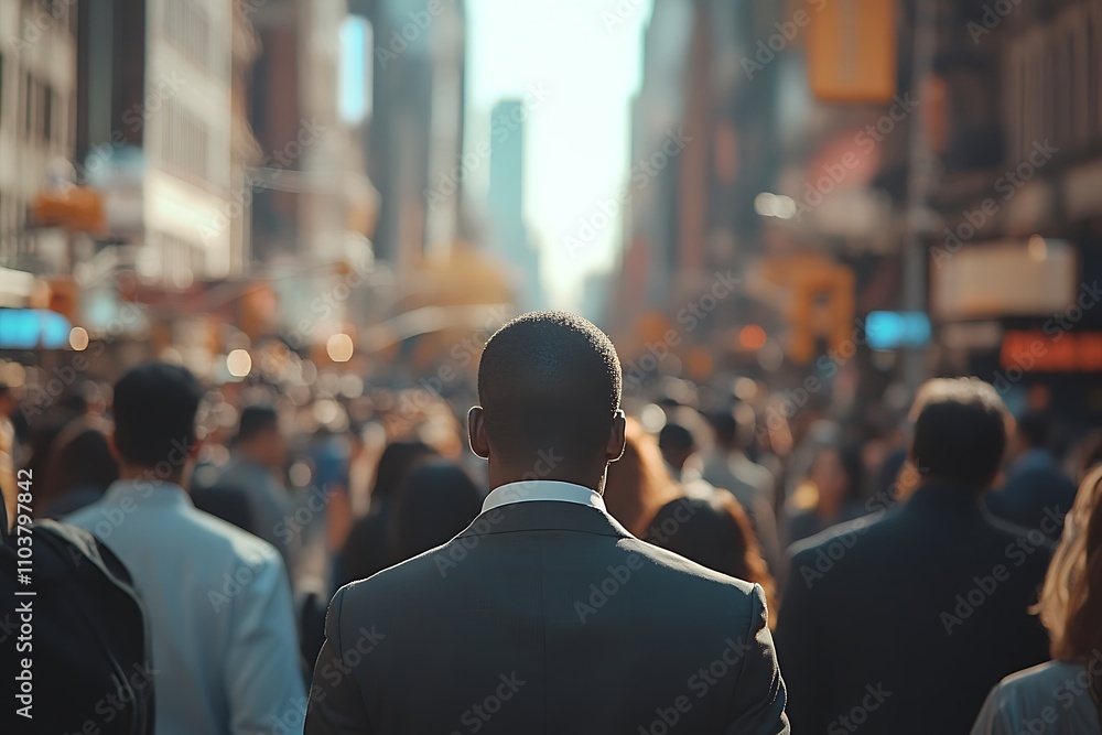 Businessman Walking Alone in a Crowded Modern City Businessman Walking Alone in a Crowded Modern City