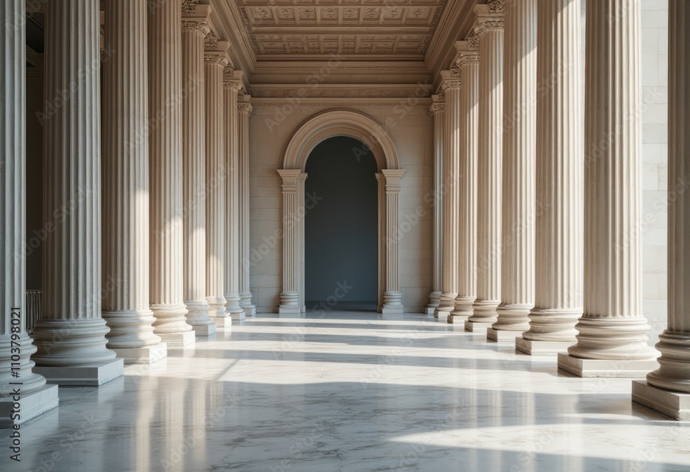 This stunning image captures a grand hallway lined with majestic columns, bathed in soft, natural light that creates a tranquil atmosphere. The intricate details of the architecture, combined with the This stunning image captures a grand hallway lined with majestic columns, bathed in soft, natural light that creates a tranquil atmosphere. The intricate details of the architecture, combined with the