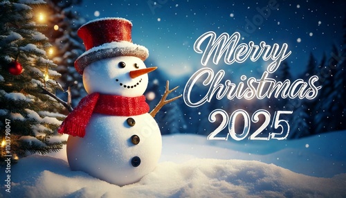 Merry christmas 2025 greetings with snowman