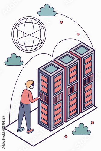 Isometric vector illustration of a cartoon city with colorful buildings and houses.