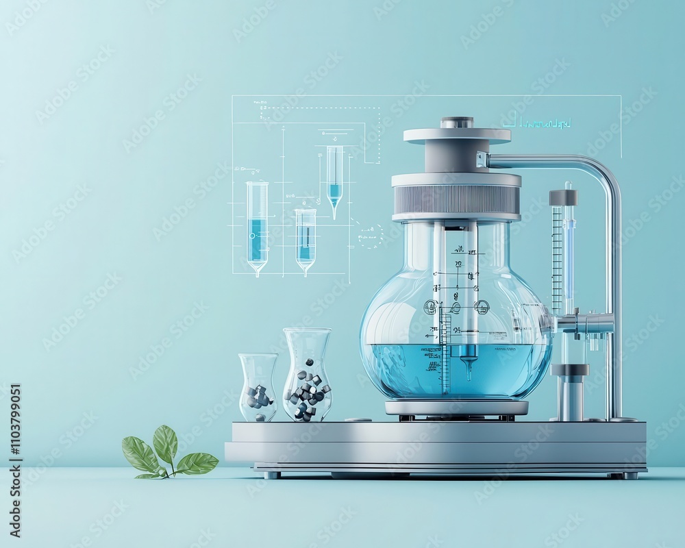 Naklejka premium Innovative liquid chromatography unit, advanced blueprint, 3D illustration