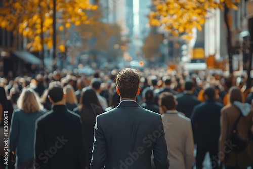 Wallpaper Mural Businessman Walking Through City Crowd, Blurred Background Torontodigital.ca