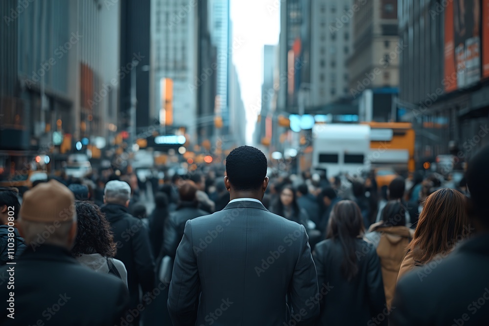 Obraz premium Businessman Walking Through Dense City Crowd