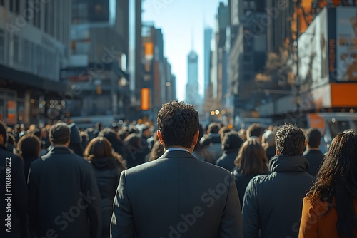 Businessman Walking Through Diverse Metropolis Crowd