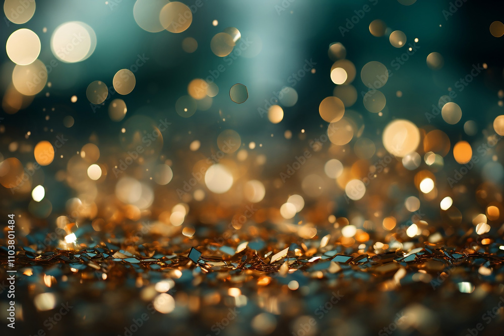Abstract blurred background banner with glitter, confetti. Gold glitter. Christmas, New Year background. Abstract blurred background banner with glitter, confetti. Gold glitter. Christmas, New Year background.