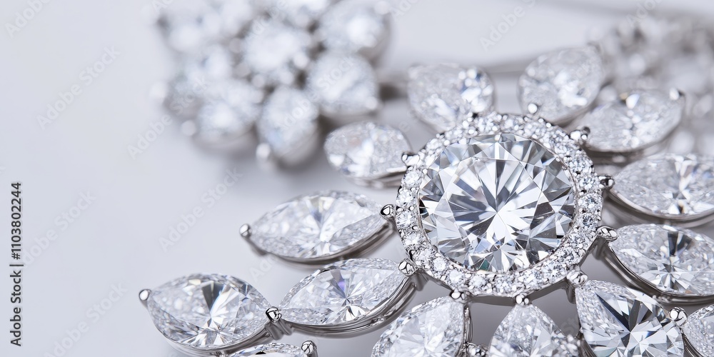 Close up view of a diamond earring featuring numerous stones and sparkling diamonds against a clean white background, showcasing the elegance and brilliance of diamond earring design. Close up view of a diamond earring featuring numerous stones and sparkling diamonds against a clean white background, showcasing the elegance and brilliance of diamond earring design.