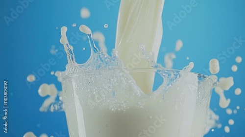 Milk pouring into glass, splash.