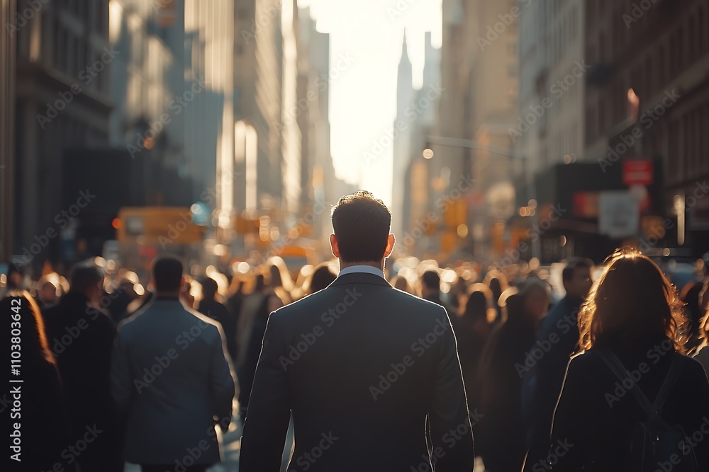Busy New York Daytime Crowd Commuter Backlit by Sun Busy New York Daytime Crowd Commuter Backlit by Sun