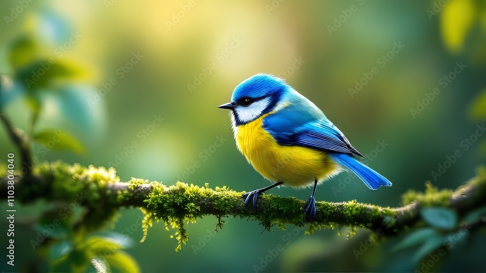 Obraz premium Tilt-shift lens captures a blue tit, garden scene.