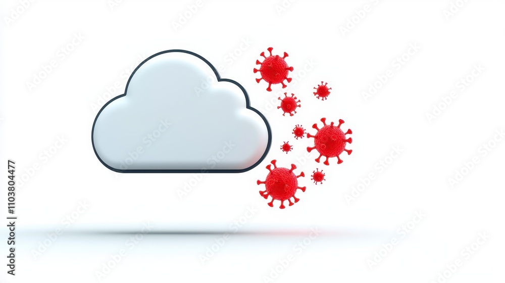Abstract Concept of Cloud Computing with Virus Elements Representing Cybersecurity Threats in a Digital Environment Abstract Concept of Cloud Computing with Virus Elements Representing Cybersecurity Threats in a Digital Environment
