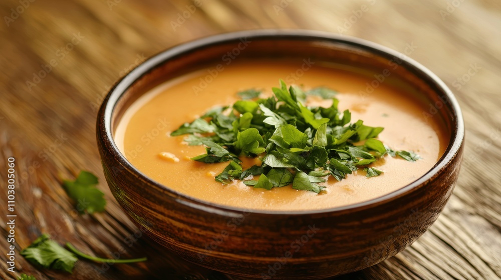 Rustic Indian Lentil Soup Garnished with Fresh Herbs in a Bowl Indian food cuisine Rustic Indian Lentil Soup Garnished with Fresh Herbs in a Bowl Indian food cuisine