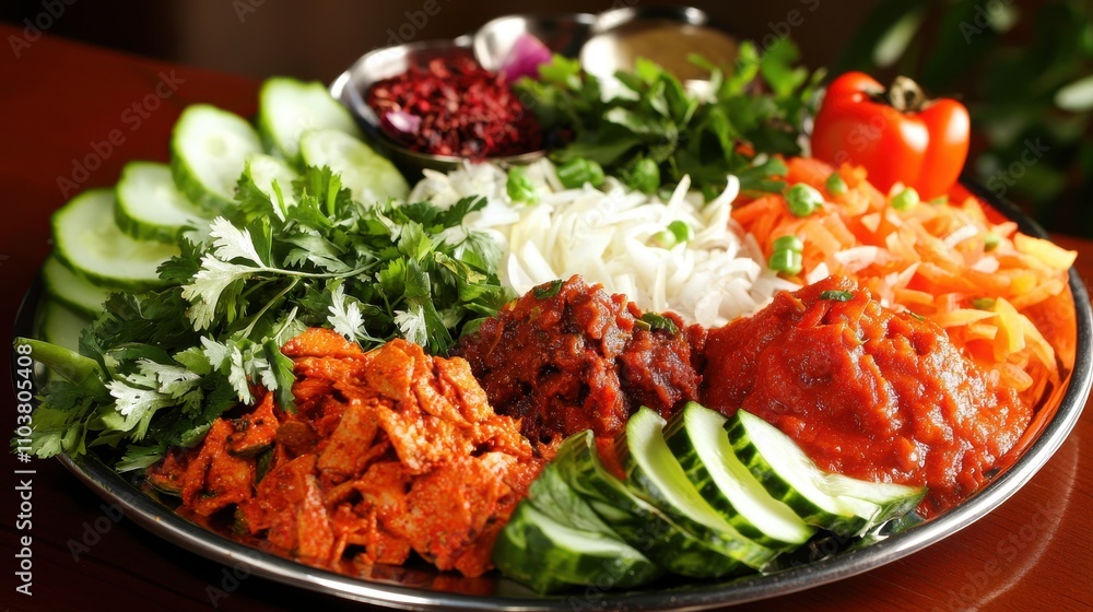 Fresh Vegetables and Spicy Dishes on a Plate for Cooking Preparation Indian food cuisine Fresh Vegetables and Spicy Dishes on a Plate for Cooking Preparation Indian food cuisine