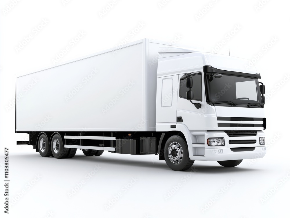 A large white commercial truck with a clean design, suitable for freight transport and logistics, isolated on white.. A large white commercial truck with a clean design, suitable for freight transport and logistics, isolated on white..