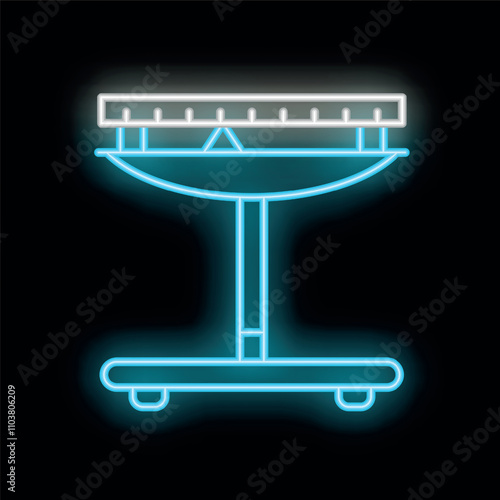 Blue neon icon of a barbecue grill with a round brazier on a black background