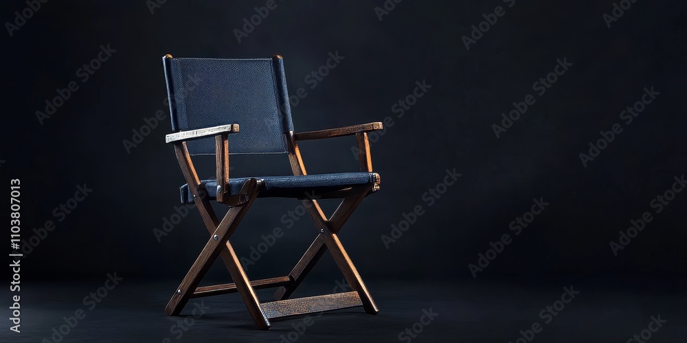 Isolated director chair featured on a black background, showcasing its significance in video production and the cinema industry. The director chair is essential for filmmakers and directors alike.